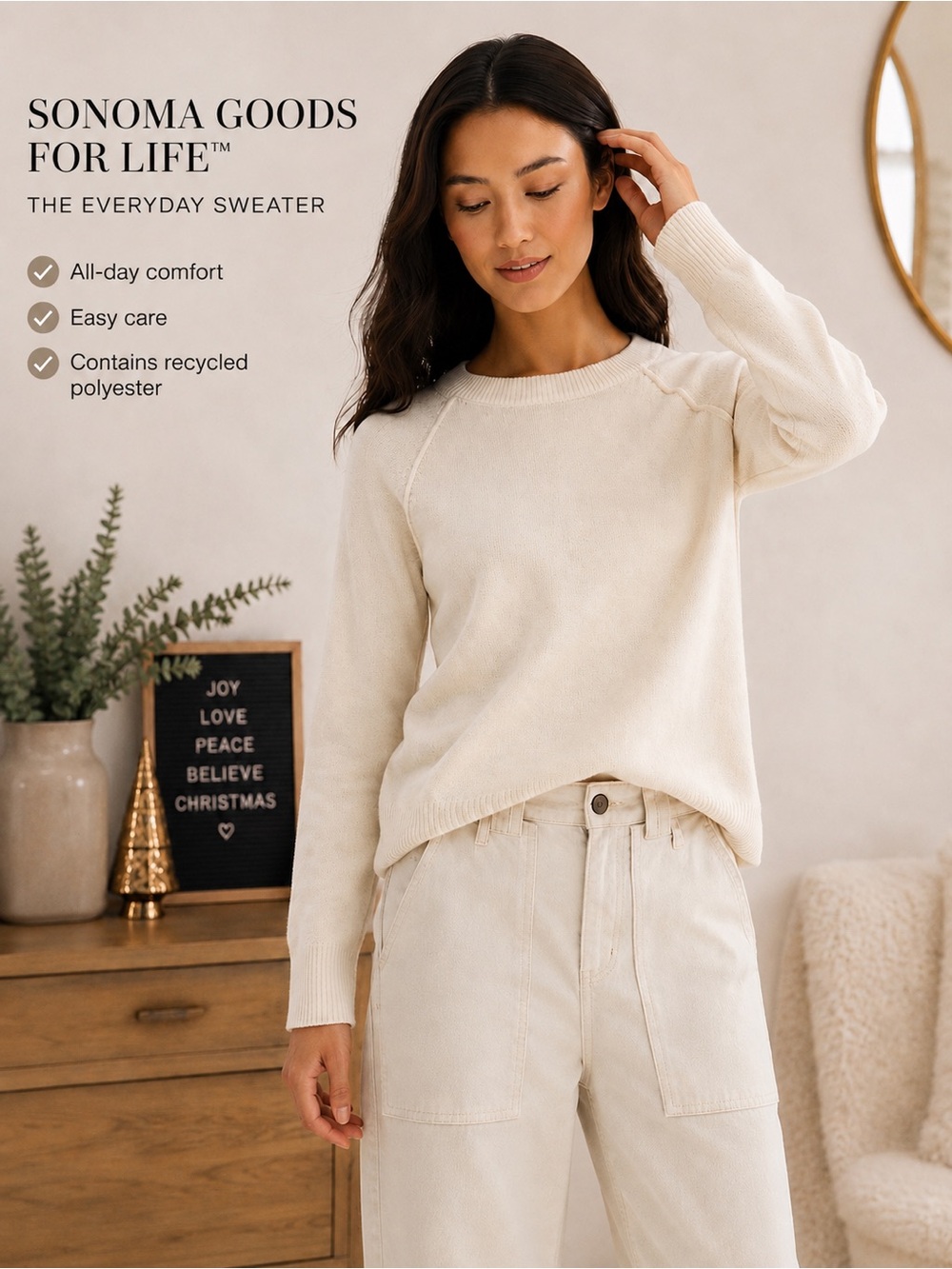 Sonoma Goods For Life The Everyday Sweater Women’s Large Oatmeal Raglan Crewneck